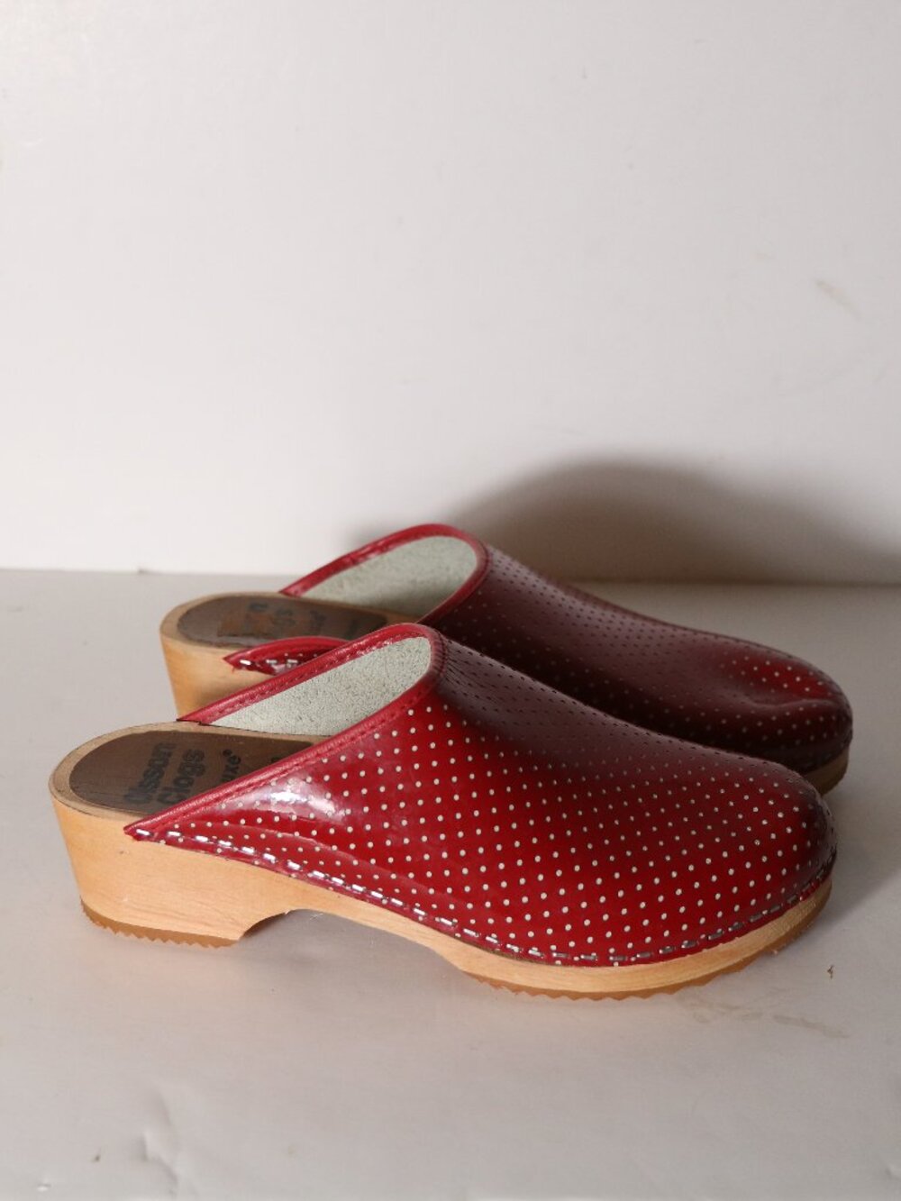 Olsson Clogs De Luxe Swedish Wooden Clog 40 Womens 9 Red Polka Dot Scandinavian